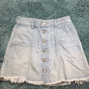 light blue denim skirt.